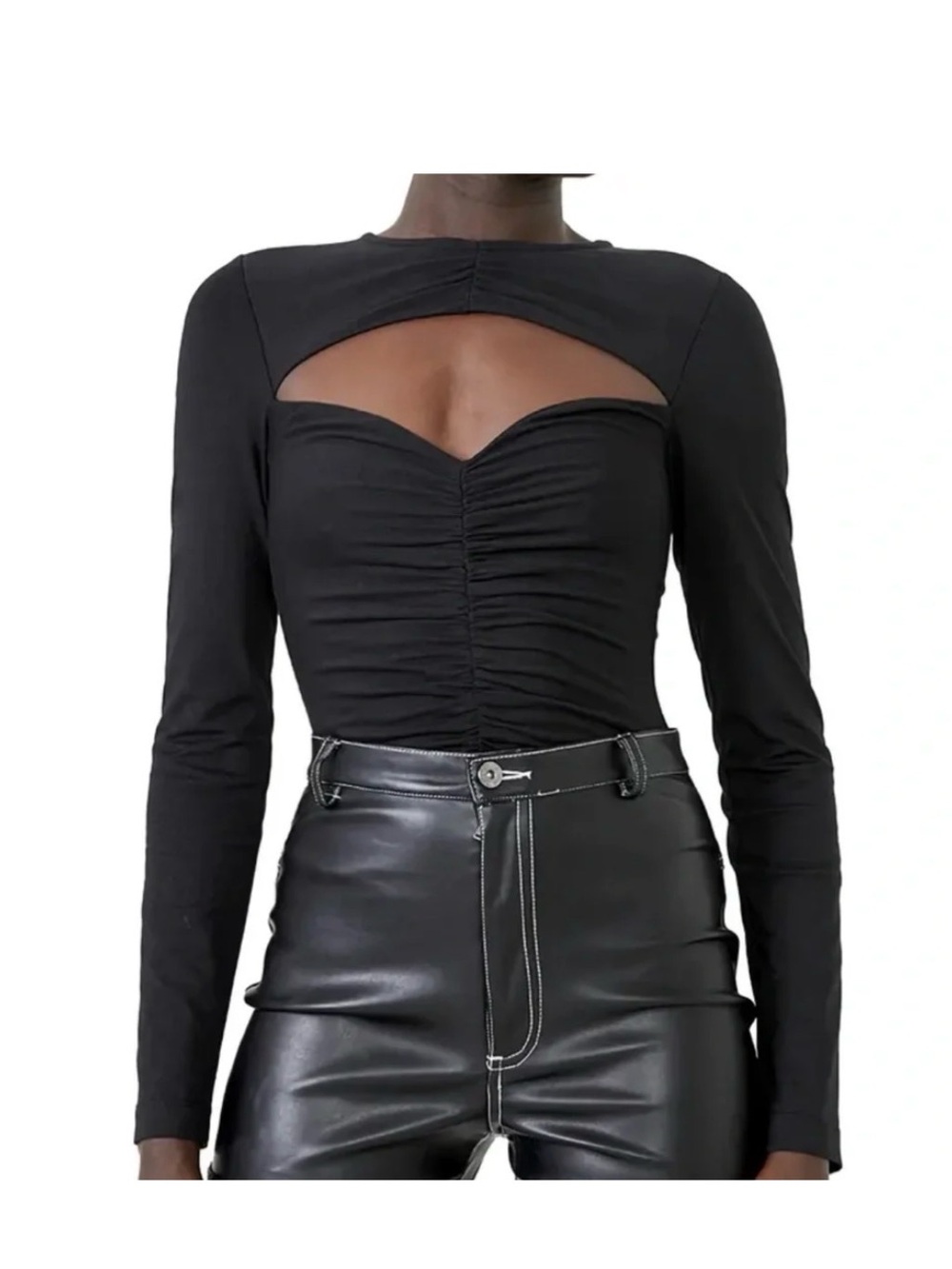 Bardot Black Long-Sleeve Ruched Cutout Top